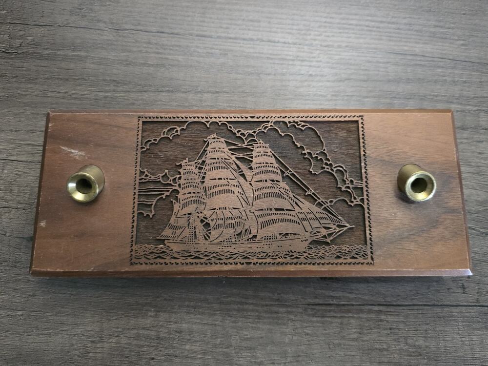 Vintage American Walnut desktop Nautical Sailing Ship Fountain Pen Holder